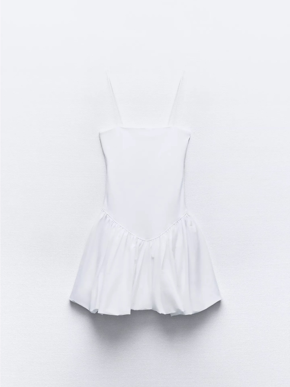 ZARA White Ribbed Poplin Balloon Dress